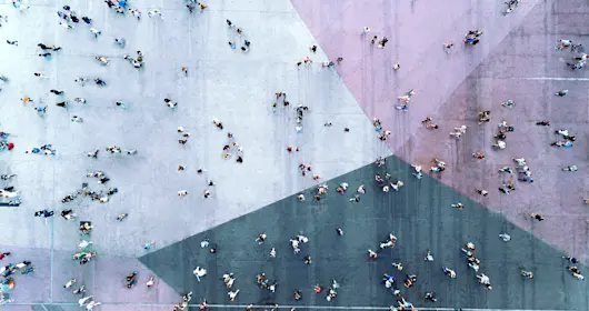 High angle of view of people on street